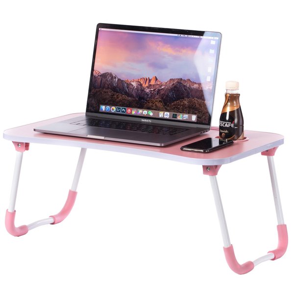 Basicwise Bed Tray Laptop Foldable Table, Kids Lap Desk Homework Table, Pink QI003987.PK